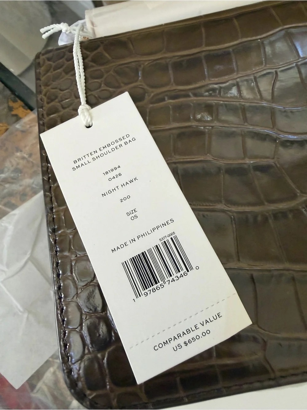 Tory Burch Taupe Croc-Embossed Shoulder Bag with Gold Chain